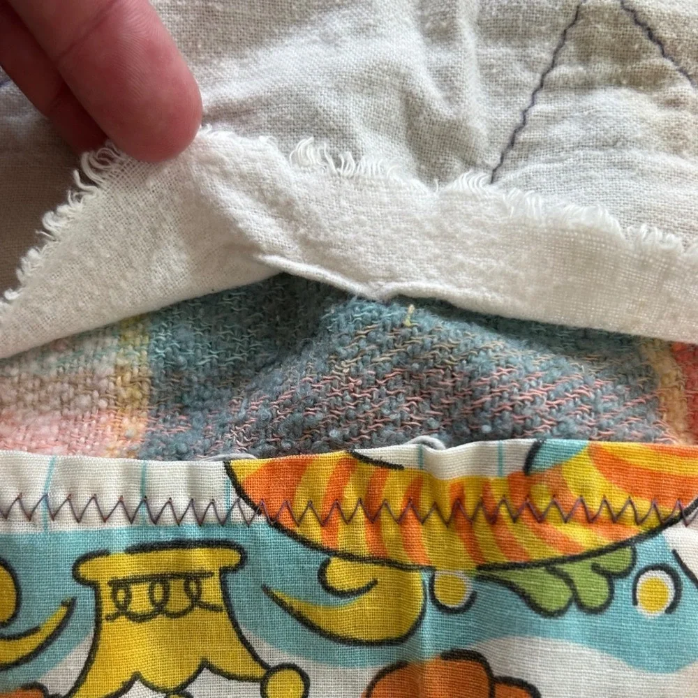 Vintage Handmade Circus Animal Baby Quilt Lion Giraffe Retro Nursery 42x36